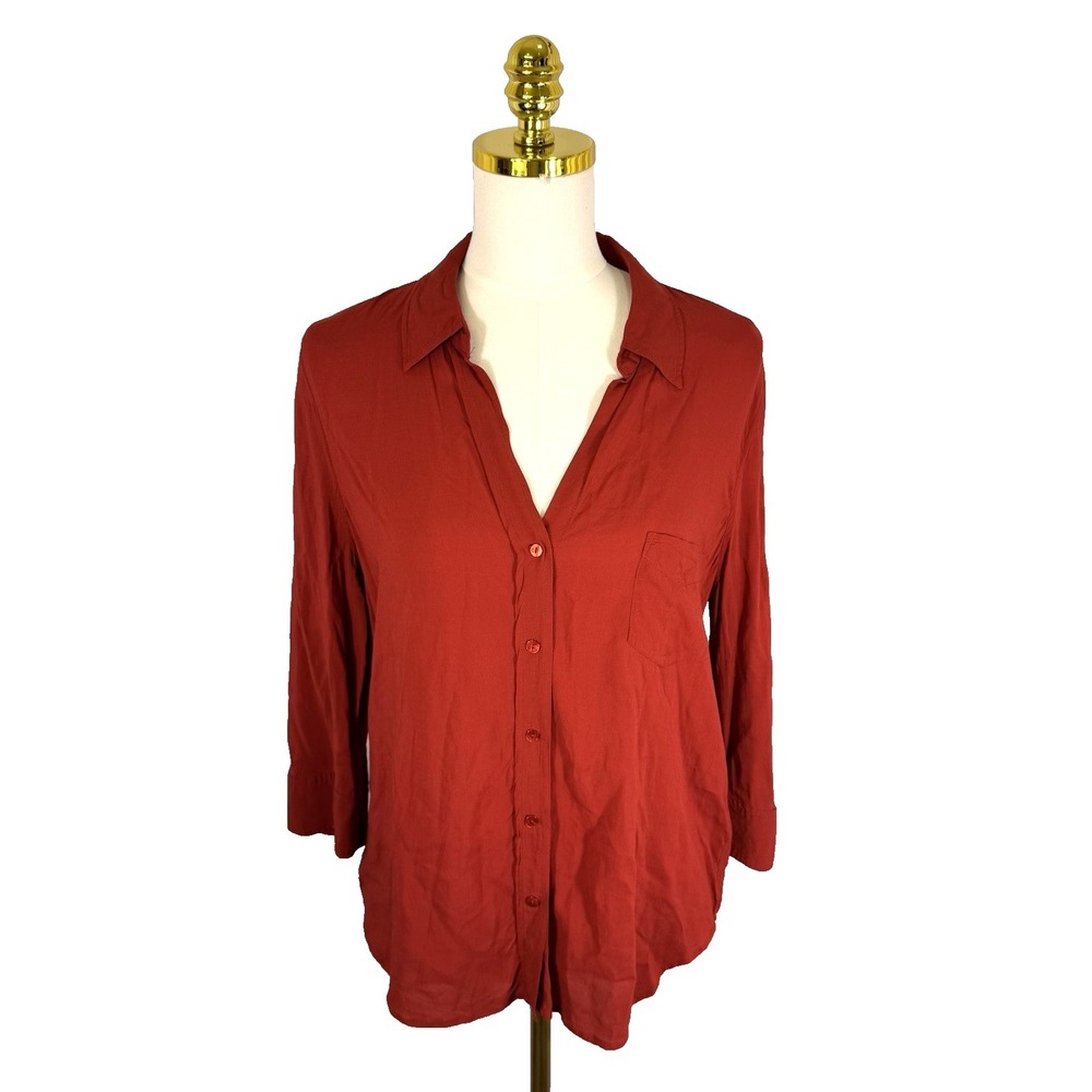 Women's Button-Front Blouse - Rust Red